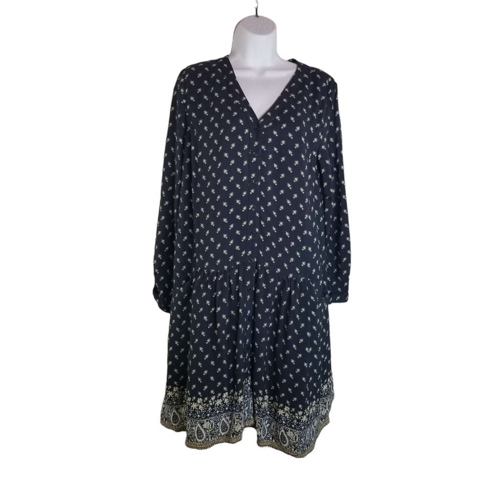 Garnet Hill ditsy floral long sleeve drop waist dress